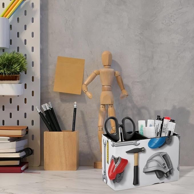 PU Leather Brush Pot Occupation Tool Art, Compact Desk Organizer for Office Supplies