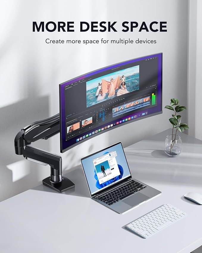 HUANUO FlowLift™ Single Monitor Mount, 13 to 32 Inch Monitor Arm, Adjustable Monitor Stand, Vesa Mount with Clamp and Grommet Base - Fits 4.4 to 19.8lbs LCD Computer Monitors