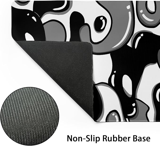 Black White Geometric Japanese Mouse Pad Desk Mat 35.4" x 15.7" Abstract Extended Large Gaming Mouse Pad Black and White Non-Slip Base Stitched Edge Long Computer Keyboard Mat for Home Office Work