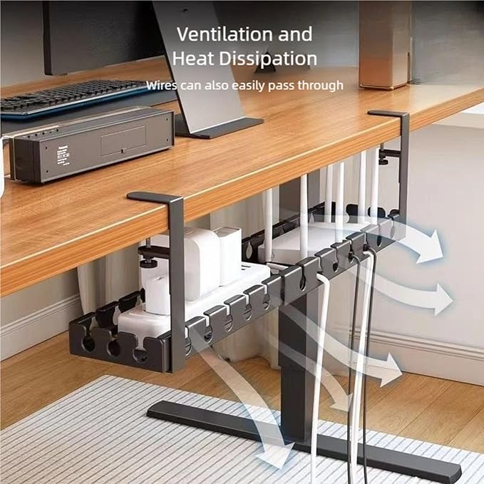 Extendable Desk Mount Cable Tray Mild Steel Mess Complimentary Storage Answer for Office Home No Drill Cord Management Space Saving Wire Organizers
