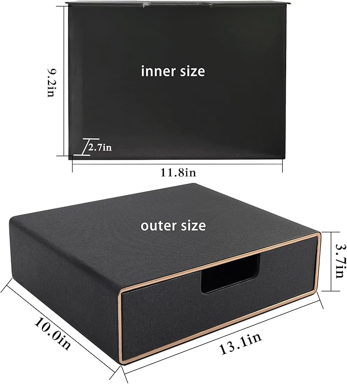 PU Leather Stackable Organizer Drawer,Executive Office Supplies Desktop Filing A4 File Cabinet/Holder for Jewelry/Bill/Paper/Documents/Makeup Home Decor Stationery Storage Box,Black