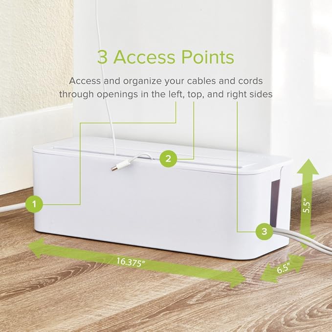 UT Wire in-Box Extra Large Cable Organizing Management Box for Under Desk Surge Protector Concealer White
