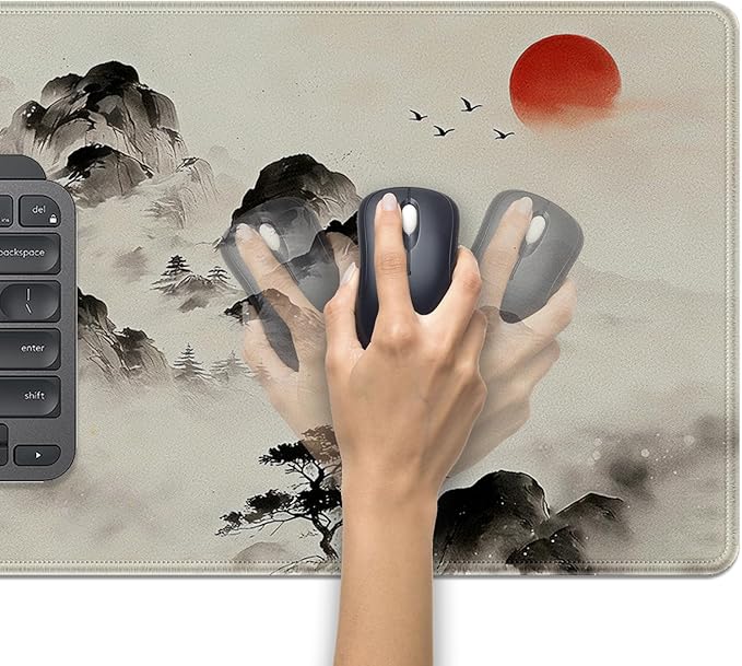 Japanese Ink Painting Mouse Pad Desk Pad, 27.5x11.8 in Japanese Style Mouse Pad Extended Keyboard Mousepad with Stitched Edges, Waterproof Non-Slip Rubber Base for Office Computer Laptop Home