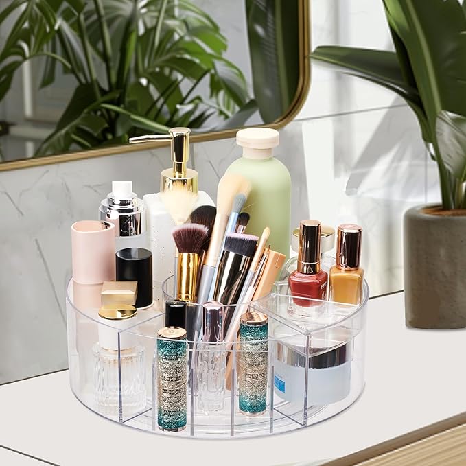 360 Rotating Makeup Organizer for Vanity, 10” Desk Acrylic Spinning Cosmetic Skincare Organizer Countertop, Large Clear Lazy Susan Round Organizer for Lotion, Lipsticks, Perfume, Brushes