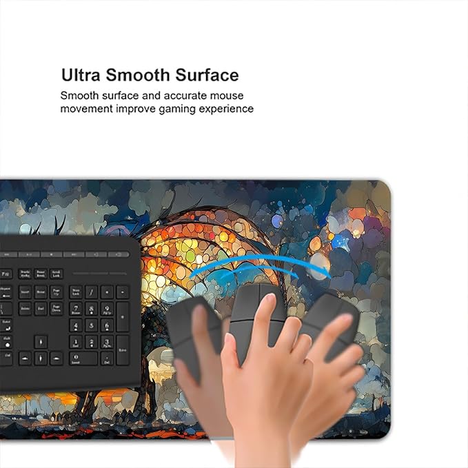 Black Dragon Desk Pad Mouse Pad Stained Glass Fantasy Painting Epic Large Gaming Mouse Mat with Stitched Edges,Non-Slip Waterproof Rubber Base Mous Mat Office Computer Keyboard Laptop Home