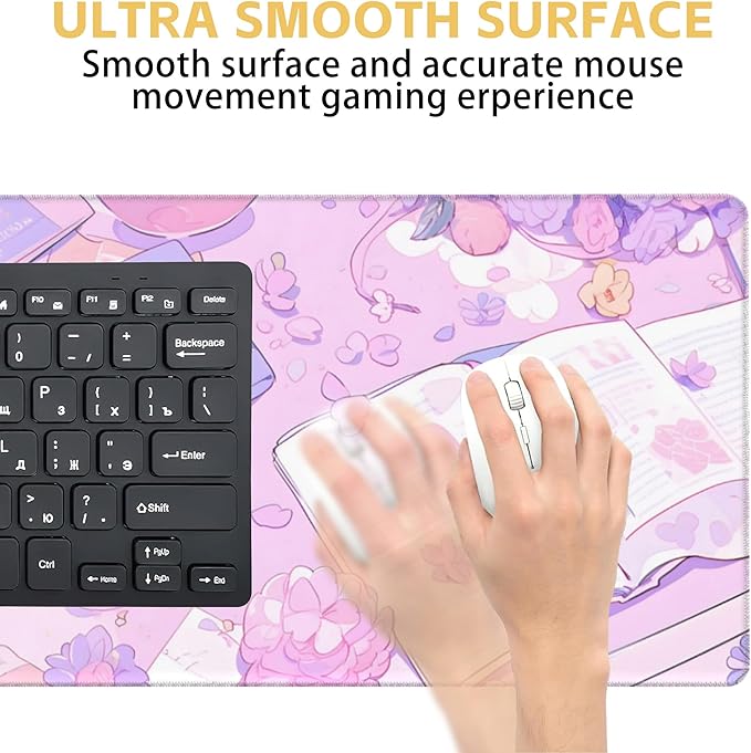 Large Mouse Pad Anime Purple Table Decorate Gaming Mousepad Desk Pad Mat for Keyboard and Mouse, Large Non-Slip Rubber Base Mousepad Desk Mat with Stitched Edges for Gaming Office, 31.5 x 15.8 in