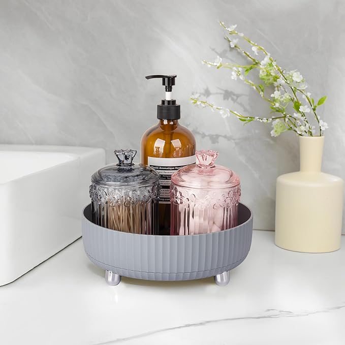 Anyoifax Makeup Perfume Organizer Tray 360 Degree Rotating Lazy Susan Skincare Lotion Organizer Spinning Cosmetics Storage for Dresser, Vanity, Bathroom Countertop, Small Grey