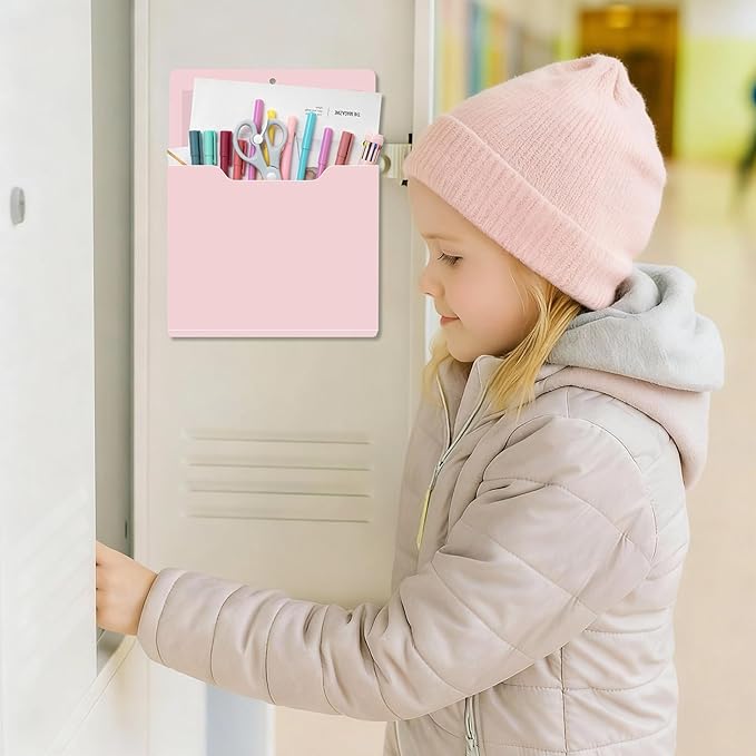 Fuutreo 6 Pcs Magnetic Wall File Organizer Magnetic Wall File Holder Refrigerator Magazine Holder for Mail Letters Paper(Rose Pink,Vertical-large)