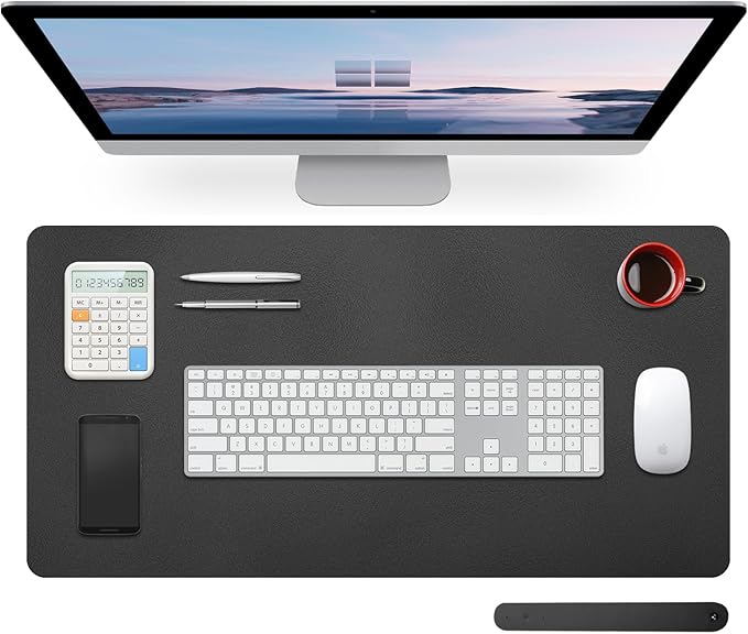 Large Leather Desk Pad Protector,Black, 27.5inch x 13.7inch,Non-Slip Durable Office Desk Mat for Writing, Computer, Laptop, Mouse Pad & Desktop Use,Desk Protector Mat