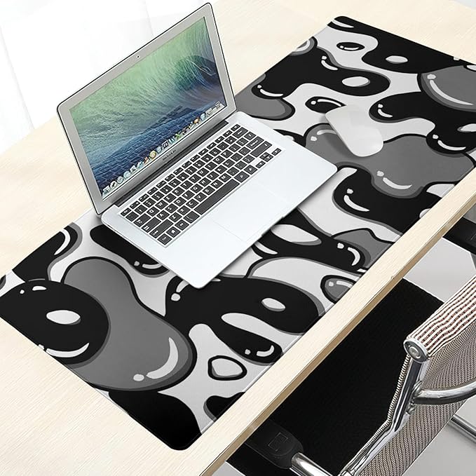 Black and White Mouse Pad 31.5”x11.8” Geometric Design Extended Large Mousepad Keyboard Mouse Mat Desk Pad Non-Slip Rubber Base Stitched Edge Large XXL Mousepad for Gaming Laptop Computer Desktop