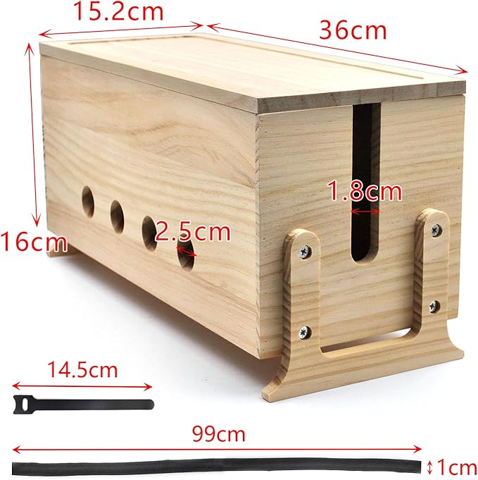 Large Cable Management Box, Wood Cord Hider Box & Organizer for Power Strip Hider Cable Storage for Office, TV Wires, Desk Cord Organizer, 14.2" x 6" x 6.3", Natural, Wood