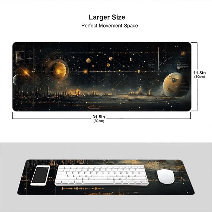 Celestial Map Desk Pad Mouse Pad Space Satellite Future Earth Surreal Mousepad XL Large Gaming Mouse Pad Laptop Keyboard Mat Desk Pad 31.5"x11.8" Office Computer Keyboard Laptop Home