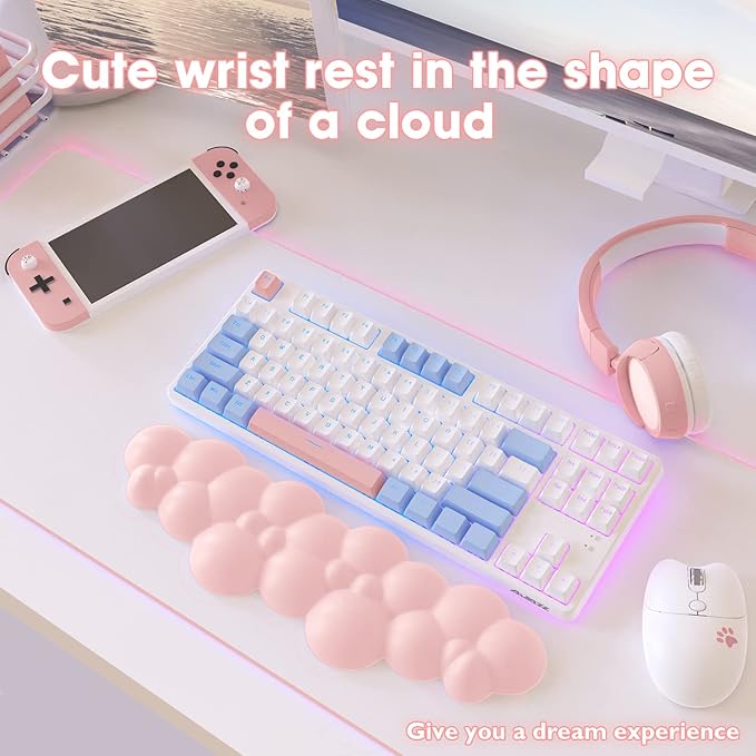 ATTACK SHARK 4 in1 Cloud Mouse Pad,Keyboard Wrist Rest,Mouse Wrist Rest Support,and Leather Coaster Set with Office Desk Mat,Non-Slip PU Desk Pad Memory Foam Ergonomic Pain Relief for Office and Home