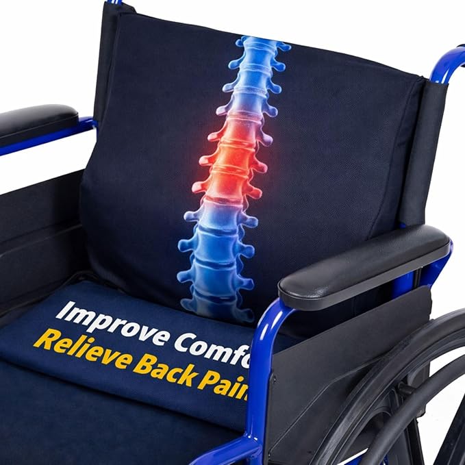 Vive Wheelchair Lumbar Support Cushion - Chair Pad for Back Pressure Relief - Memory Foam Backrest - Superior Comfort Curve -Fits Most Wheelchairs or Transport Chairs -Improves Posture (18"x17"x3")