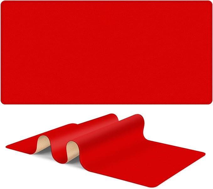 Leather Mouse Pad with Stitched Edge, Waterproof Gaming Mouse Mat for Computers, Laptop, Office & Home (red, 33"*13")