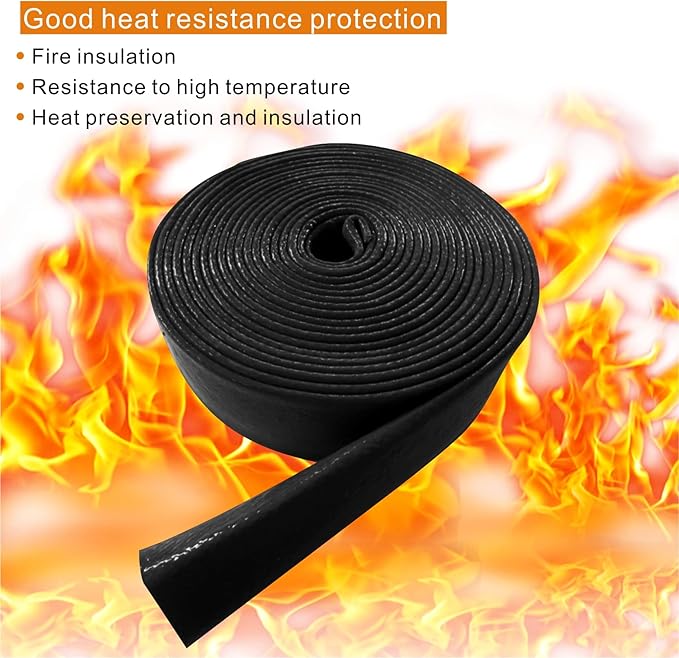 3/4"(19.05mm) ID Fire Sleeve Heat Sleeve Heat Shielded Fire Thermo Armor Silicone Coated Fiberglass for Automotive Hose Lines & Electrical Wiring,5 feet (Black)