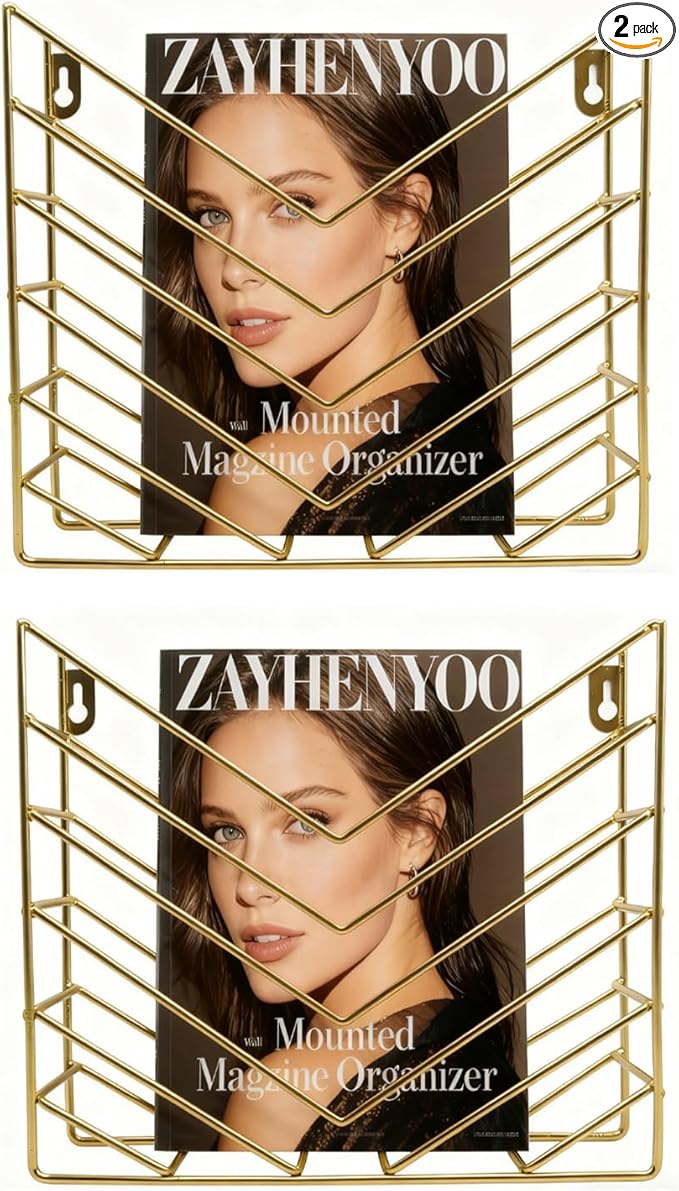Gold Wall Mounted Magzine Holder, Metal Magazine Rack, Wall File Organizer Holder for Mail and Document Storage Gold