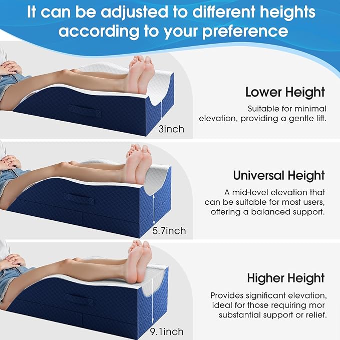 TranquilRelax Leg Pillow, Leg Elevation Pillow with Pad and Memory Foam, Height Adjustable Bolster Pillow for Legs, Leg Pillow Elevation Blood Circulation, for Post-Surgery, Blue