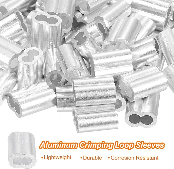 uxcell 100Pcs Aluminum Crimping Loop Sleeve for 5/32" Diameter Wire Rope, Double Ferrule Aluminum Wire Rope Sleeve for Cable Line End