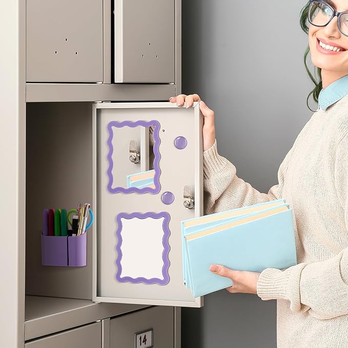 Jingmore Scalloped Magnetic Locker Accessories Kit Purple Back to School Essentials 6 Pieces Includes Whiteboard Mirror and Organizing Supplies Cute Locker Organizer Decoration for School