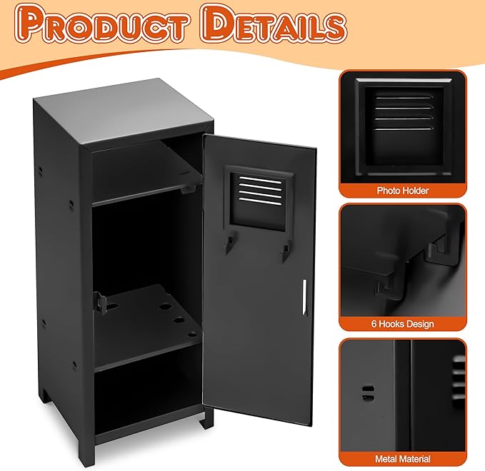 PACOLO Mini Locker, Metal Small Locker for Desktop, Girls Lockbox Desktop Storage Organizer, Money Safe and Cash Lock Box for Girls Safe (Black)