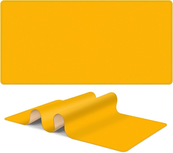 Leather Mouse Pad with Stitched Edge, Waterproof Gaming Mouse Mat for Computers, Laptop, Office & Home (Yellow, 25"*13")