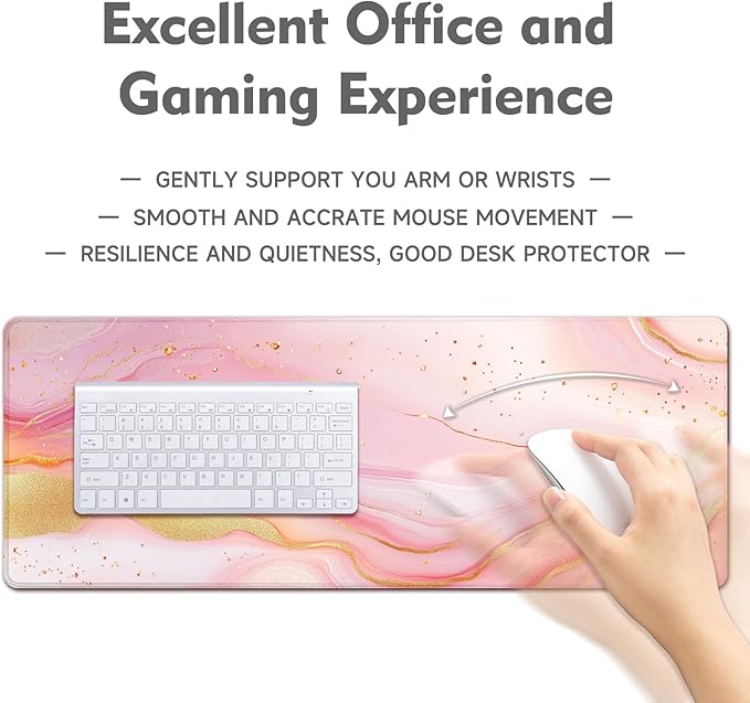Desk Mat Mouse Pad Gaming Desk Pad XL Large Mouse Mat Office Decor Accessories (Pink Gold and Flowing Sand)