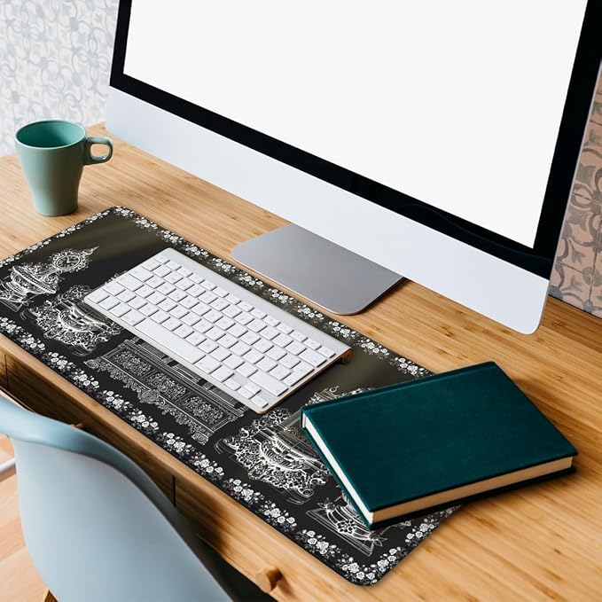 Gothic Desk Pad Mouse Pad Vintage Black White Victorian Rose Cathedral XL Mouse Pad Large Mousepad Extended Laptop Keyboard Mat Gaming Desk Pad Mouse Mat 31.5"x11.8"