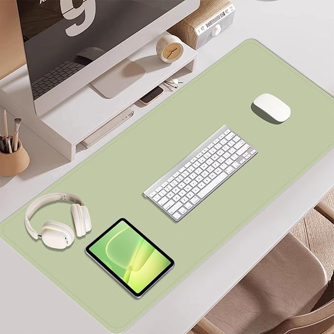 Dual-Sided Desk Pad, Natural Cork & PU Leather Mouse Pad for Desk, Desk Pad Protector, Non-Slip Desk Mat for Office and Home Work, (Matcha, 23.6" x 13.7")