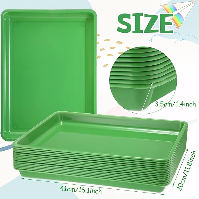 Hoteam 10 Pcs Flat Storage Organizer Tray Bin Paper Tray for Classroom Plastic Stackable File Organizer for School Office Teacher Book Organization(Green,16.14 x 11.81 x 1.38 Inch)