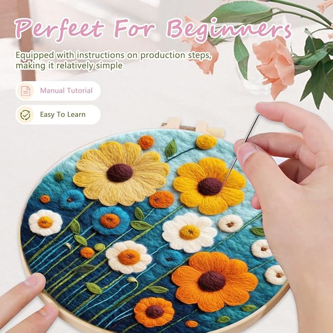 yesJRL Needle Felt Starter Set, Includes Colorful Wool, Felting Needles, Foam Pad, Felt Cloth & Instructions, Futuristic Style Kit for Home Decoration (Blue)