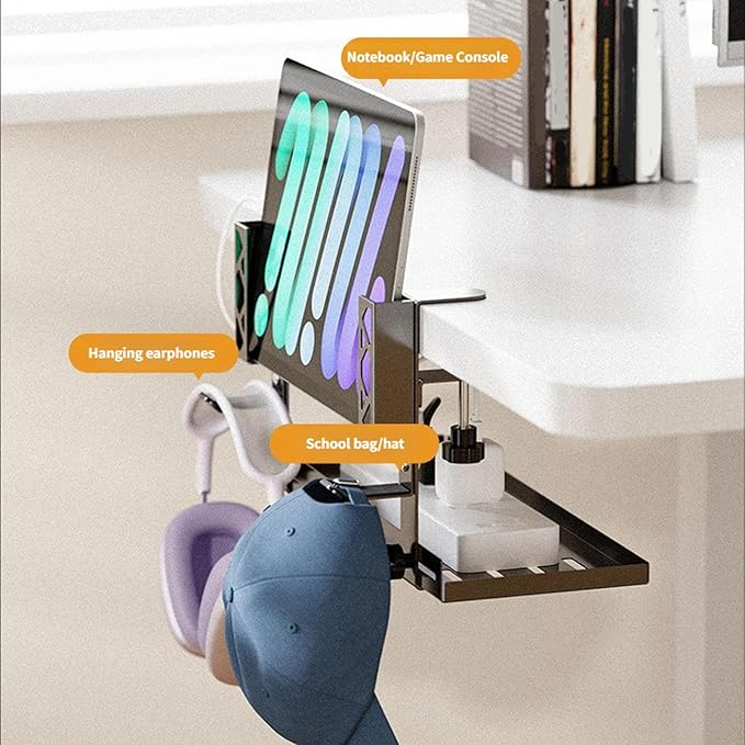 Space Saving Desk Edges Mount with Clamp Cable Management Organizers Builts in Storage Tray for Home Study Room Desk Cable Management Systems