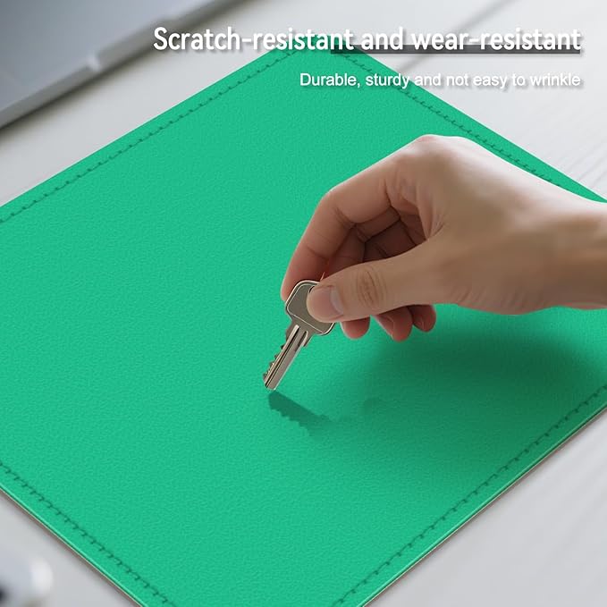 Leather Mouse Pad with Stitched Edge, Waterproof Gaming Mouse Mat for Computers, Laptop, Office & Home (Green, 11"*8")