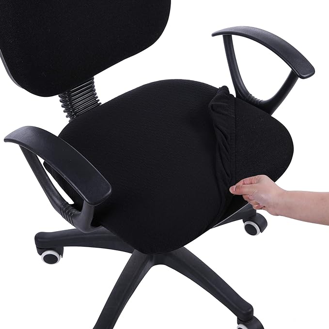 Smiry Stretch Jacquard Office Computer Chair Seat Covers, Removable Washable Anti-dust Desk Chair Seat Cushion Protectors - Black