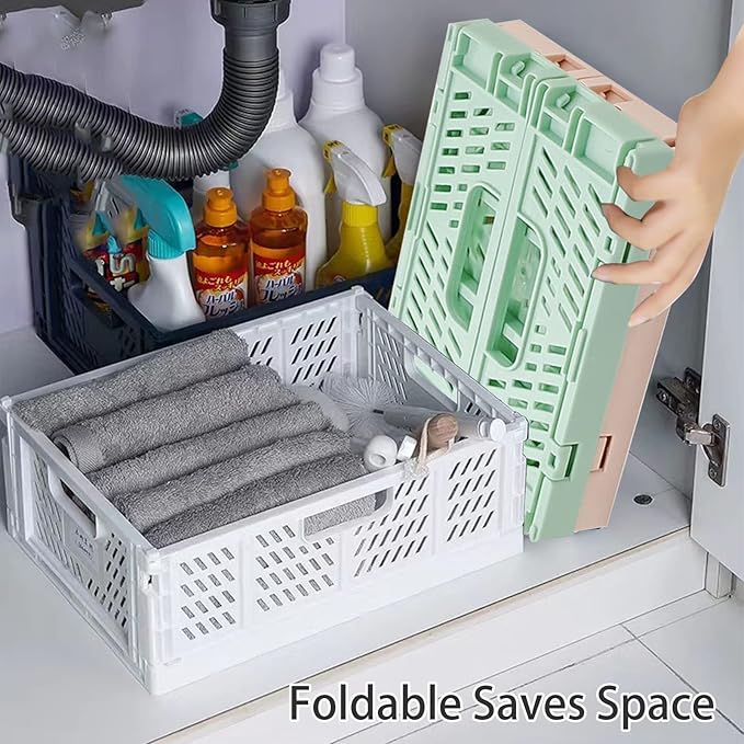 3 Pack Large Plastic Storage Basket for Shelf Organizing, Collapsible Crate Folding Storage Bin for Desk Organizier Stackable Containers for Home Kitchen Classroom Office Bathroom Storage(10x6.5x2.7")