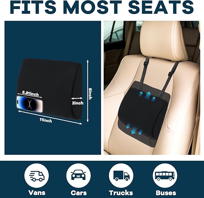 ROYALAY Lumbar Support Pillow for Car Seat Driver, Car Seat Cushions with Adjustable Straps for Driving Back Pain, Ergonomic Back Cushion with Removable Cover for Car, Computer, Gaming Chair, Recliner