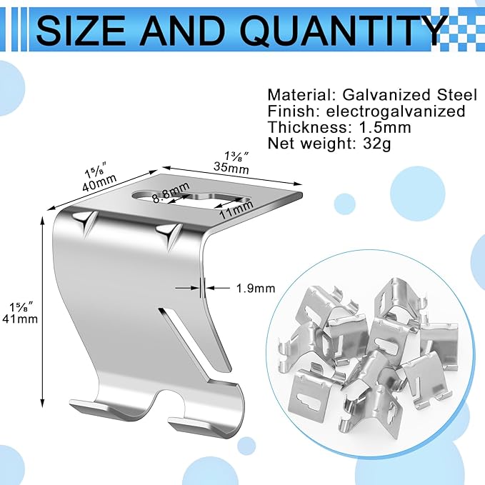 Shimeyao 20 Pcs Wire Mesh Cable Tray Ceiling Hanging Hook, Basket Tray Ceiling Support Hang Bracket, Galvanized Steel Hanging Hook for Network, Fiber Optic, Cabling Accessory (Silver)