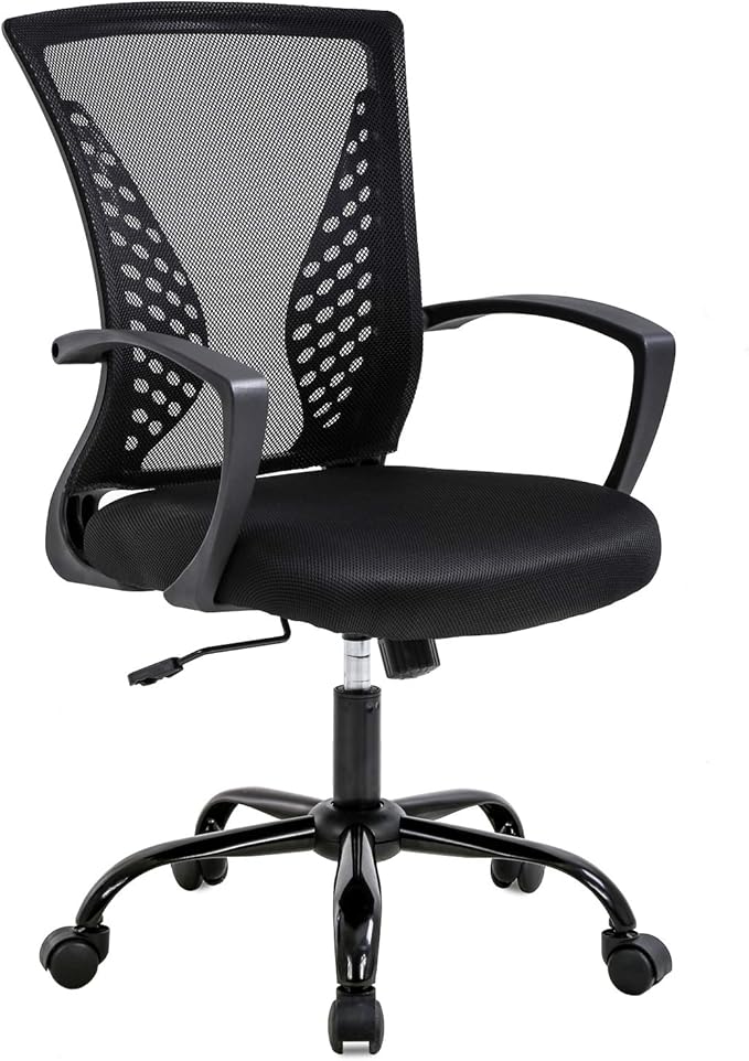 BestOffice Office Chair Mesh Computer Chair Lumbar Support Armrest Mid Back Task Chair and 47 Inch Gaming Desk Carbon Fiber Table Gamer Workstation Cup Holder