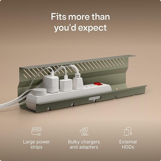 Desktronic Cable Duct Desk Green Set of 2 - Stainless Steel Cable Management Desk Cable Duct with 5 Cable Cut-Outs - Easy to Install Cable Organiser - Cable Holder