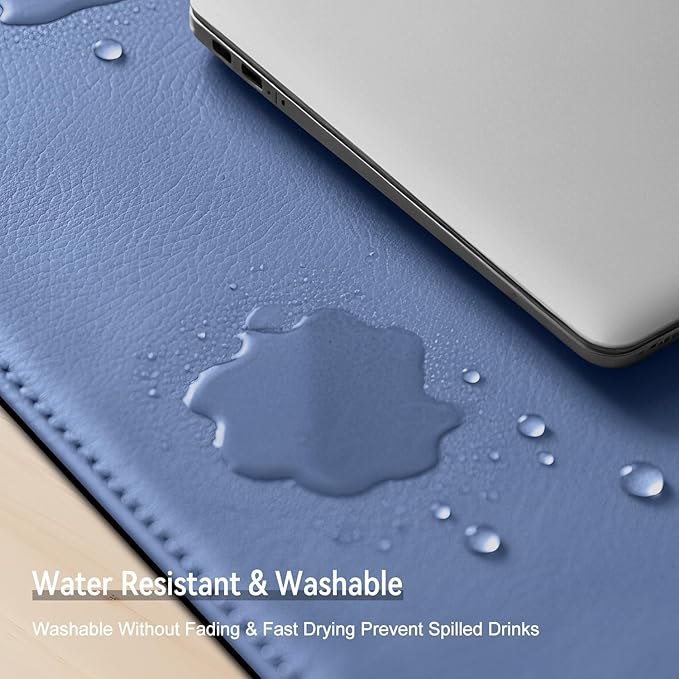 Dual Sided Leather Desk Mat - Waterproof Desk Pad - Ideal for Large Mouse Pad and Desk Mats on Top of Desks (Blue, 33"*13")