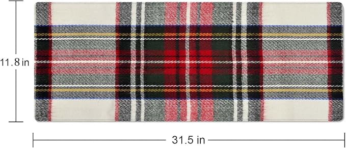 Gaming Mouse Pad, Large Non-Slip Rubber Base Mousepad, Keyboard Mouse Mat, Desk Pad with Stitched Edges, 31.5x11.8inch, Red and White Plaid