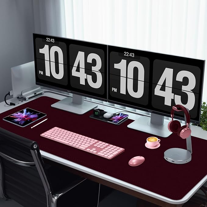 Large Desk Mat 35.4" x 17", PU Leather Desk Pad Protector, Non-Slip Large Mouse Pad for Desk, Waterproof Computer Desk Mat, Office Desk Pad for Keyboard Mouse, Desk Writing Mat (Burgundy)