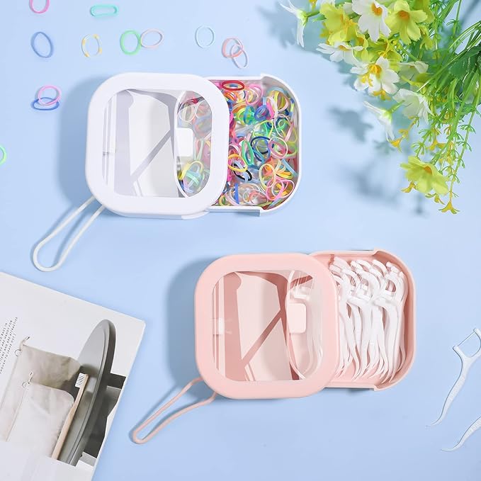 Prudiut 2Pcs Hair Tie Organizer, Hair Accessories Organizer Portable Hanging Desktop Travel Storage Box for Small Items Jewelry Bead Cotton Swabs(Pink and White)