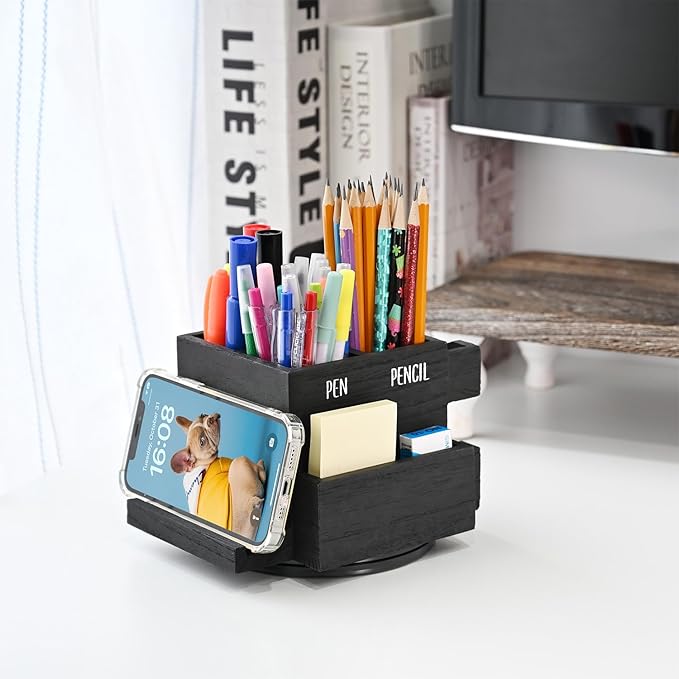 MOOCA 360-degree Rotating Pen Holder for Desk, Desk Organizers and Accessories with 7 Compartments Pencil Organizer, Art Supply Storage Box Caddy for Office, Desktop Storage Stationery Supplies