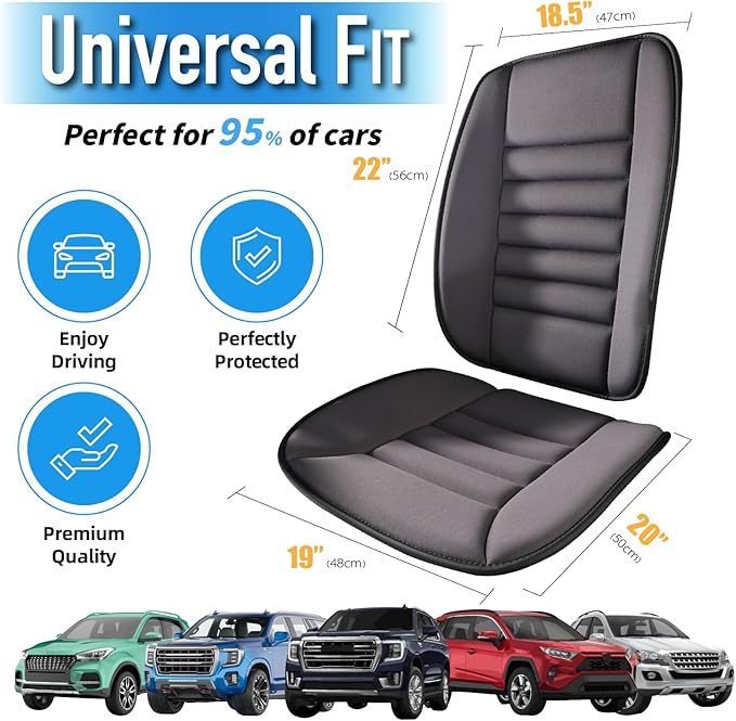 Lofty Aim Car Seat Cushion with Back Support Pillow, Comfy Lumbar Support & Seat Cushion, Memory Foam Driving Pillow for Back-Sciatica Pain Relief, Auto Pad Suitable for Car, Truck, SUV - Dark Grey