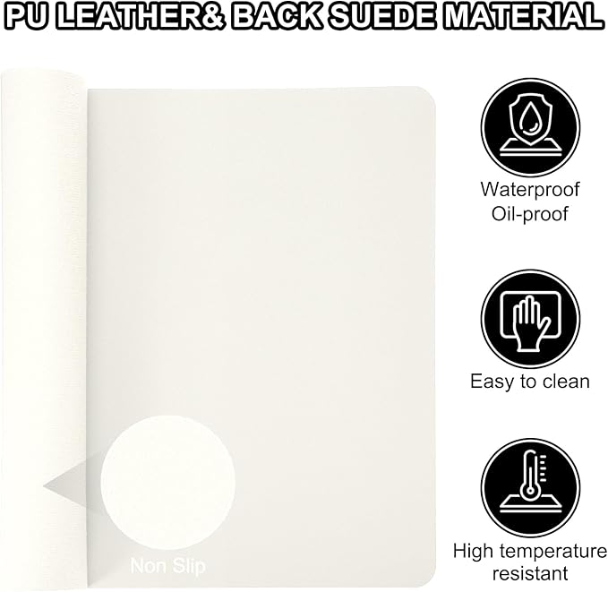 PATIKIL Large Desk Mat, 24"x13" Non-Slip Waterproof PU Leather Large Desk Pad Large Desktop Protector Cover Dual Sided Desk Pad for Office Home Work Study, Cream