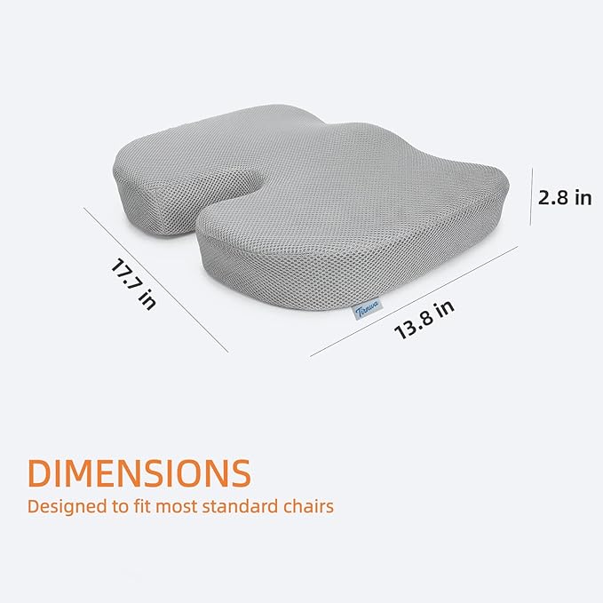 Coccyx & Tailbone Support Seat Cushion for Office & Car – Ergonomic U-Cutout Memory Foam for Sciatica, Pressure Relief, All-Day Comfort – Perfect for Desk Chair, Driving, Travel (Grey)