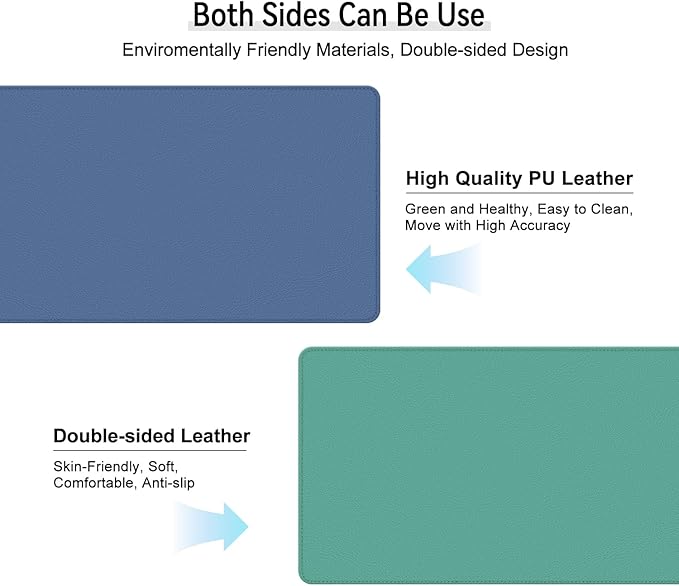 Dual Sided Leather Desk Mat - Waterproof Desk Pad - Ideal for Large Mouse Pad and Desk Mats on Top of Desks (Blue, 33"*13")