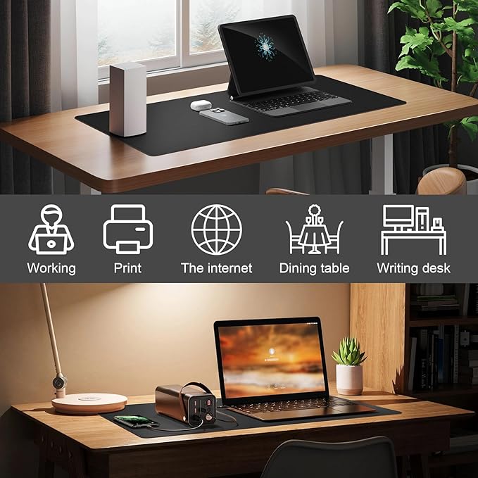 DAWNTREES Desk Mat for Desktop,PU Leather Desk Pad Protector,Non Slip, 23.6" x 13.8" Large Mouse Pad and Keyboard Mat, Waterproof Writing Pad for Office and Home (Black)