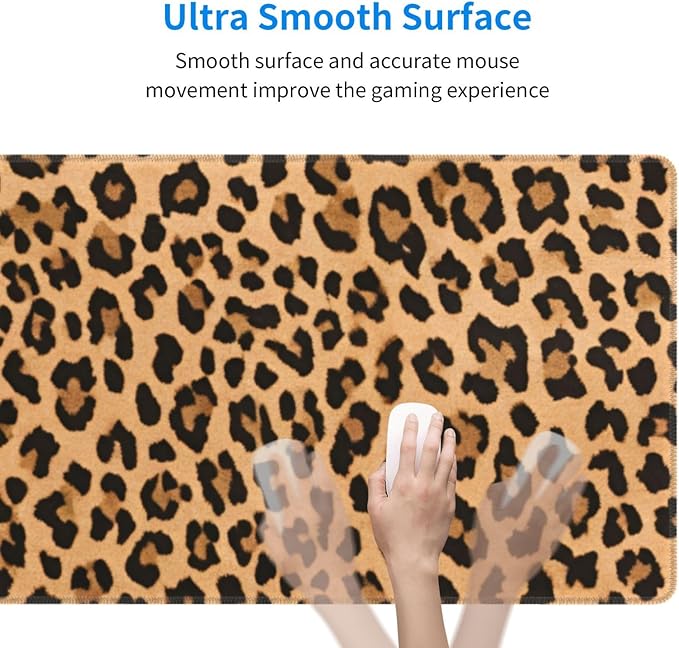 Leopard Skin Pattern Large Mouse Pad & Desk Mat Cheetah Print Extended Mousepad Non-Slip Rubber Base Laptop Computer Keyboard Pad for Gaming, Office & Home Decor, XL - 31.5" X 11.8"